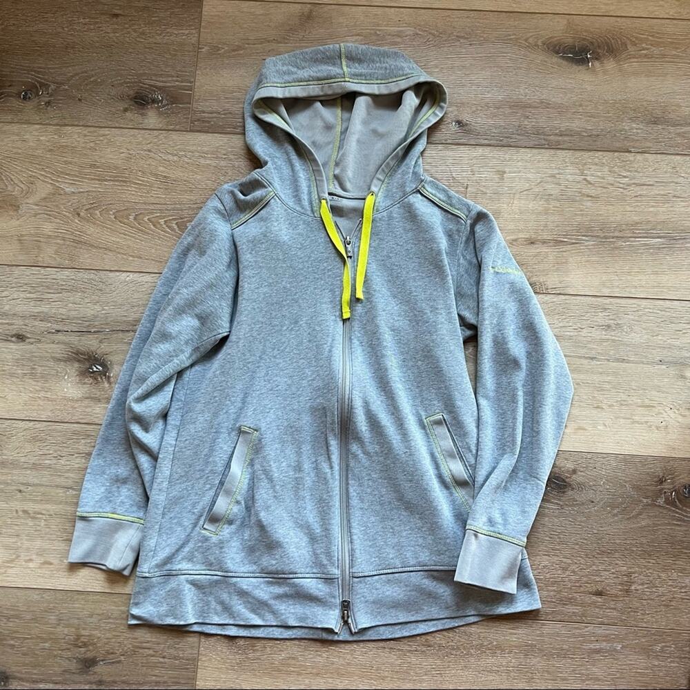 Columbia Neon Yellow Gray Drawstring Hooded Zip Up | Youth Large